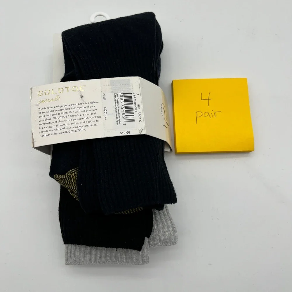 Gold Toe Socks Womens 6-9 Multi 4 Pair Casual Cotton Comfort Ribbed Turn Cuff